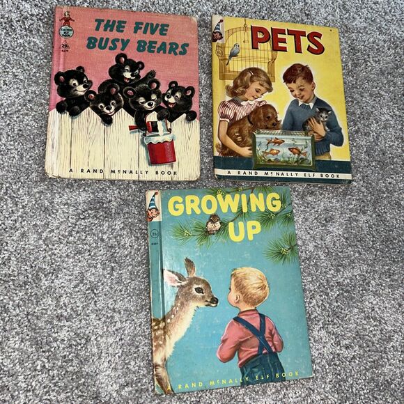 A Rand McNally Elf Books Growing up, The Five Busy Bear & Pets Vintage Kid Books - Picture 1 of 10